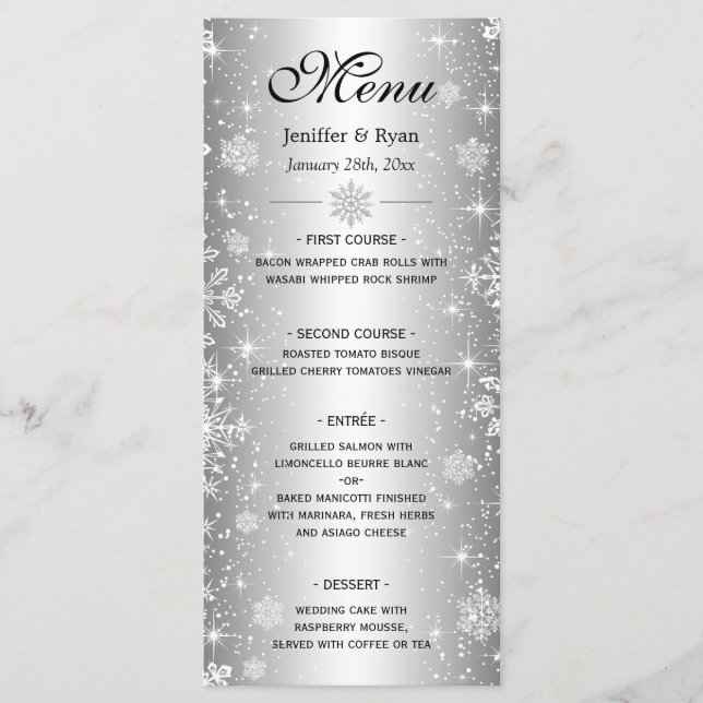 Menu de casamento de inverno elegante (Frente)