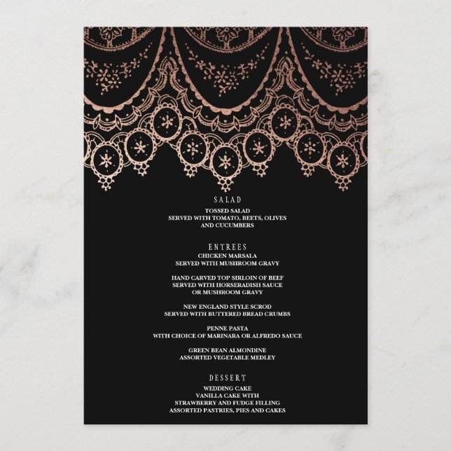 Menu de Casamento de Lugar Delicado rosa Dourado (Frente)