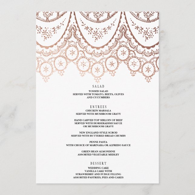 Menu de Casamento de Lugar Delicado rosa Dourado (Frente)