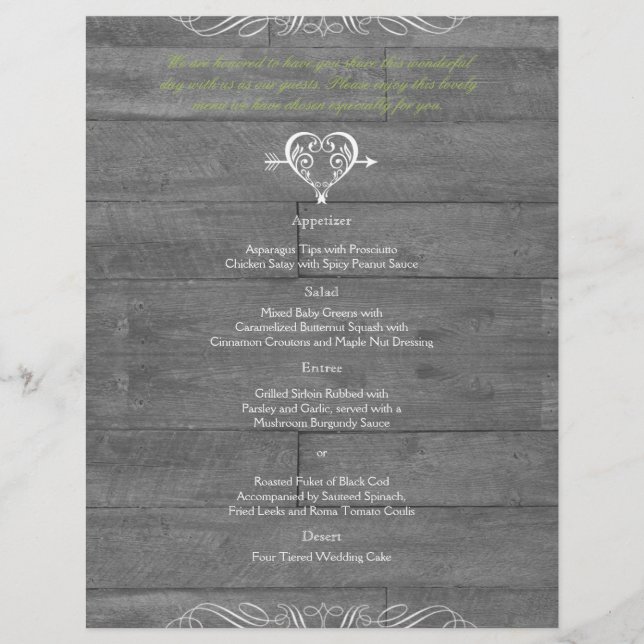 Menu de Casamento de Madeira do Barn Russo Moderno (Frente)