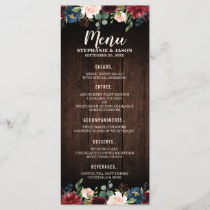Menu de Casamento de Madeira Floral do Marinho Ver