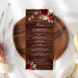 Menu de Casamento de Madeira Rústica das Rosas ver