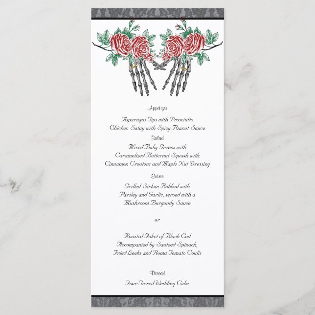 Menu de Casamento de Mãos e Rosas do Esqueleto Gót (Frente)