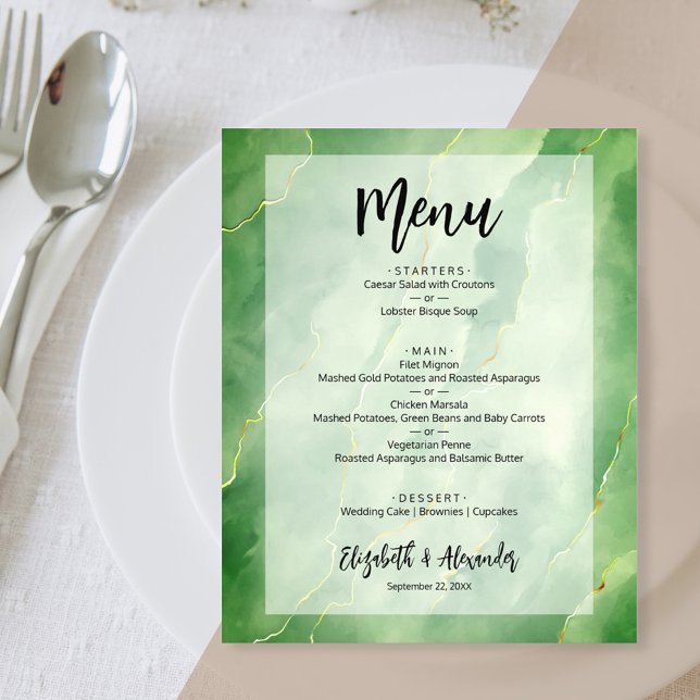 Menu de Casamento de Mármore Verde Dourado (Criador carregado)