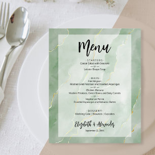 Menu de Casamento de Mármore Verde Dourado Verde S