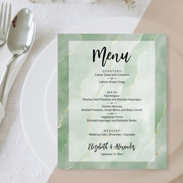 Menu de Casamento de Mármore Verde Dourado Verde S (Criador carregado)