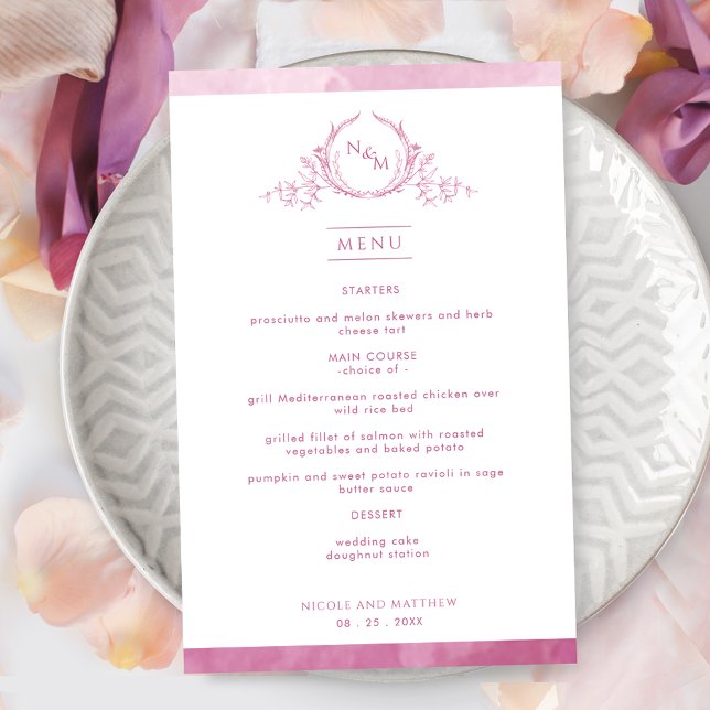 Menu de Casamento de Mola de Aquarela Rosa-Rosa-Mo (Criador carregado)