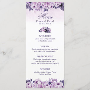 Menu de Casamento de Mola Floral Purple com Aquare