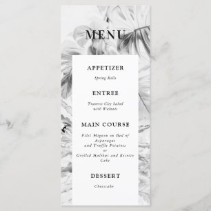 Menu de Casamento de Monstera Tropical Branca Negr