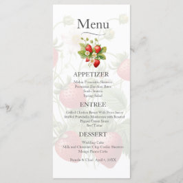 Menu de Casamento de Morangos com Aquarela