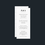 Menu de Casamento de Múltiplos Curso Preto e Branc<br><div class="desc">Um menu simples e moderno de janto magro personalizável em preto clássico e branco. Apresentando um sérvio ousado,  monograma de duas letras e texto de data elegante mais as linhas de cinza suave no backer dão qualquer mesa ou lugar que aponte para um talento moderno.</div>