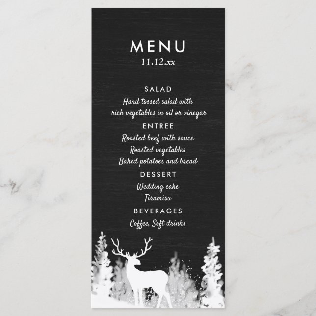 Menu de Casamento de Natal Rena Quadro Negro (Frente)
