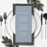 Menu de Casamento de Neve Azul com Cor Sólida Simp<br><div class="desc">Menu Simples De Casamento Azul Com Cor Sólida. Esta moderna placa de menus é simples clássica e elegante, com um fundo de cor sólida simples e uma bonito letra de escrita com alfaias. Mostrada na nova estrada. Com um monograma bonito no lado de trás. Disponível em várias opções de cor...</div>