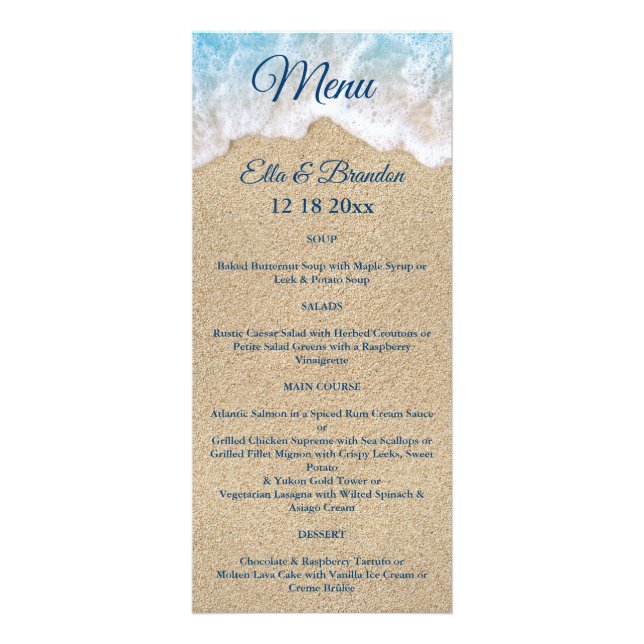 Menu de Casamento de Ondas de Praia Azul 2 (Frente)