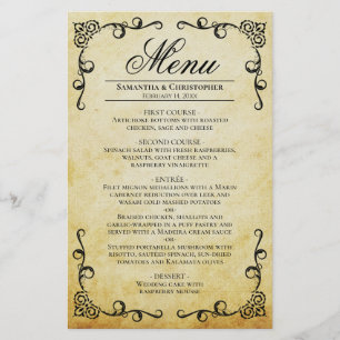 Menu de Casamento de Orçamento de Pergaminho e Rol