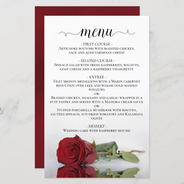 Menu de Casamento de Orçamento de Rosa vermelha El (Frente/Verso)