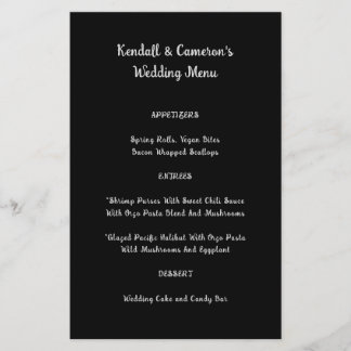 Menu de Casamento de Orçamento Preto Sólido