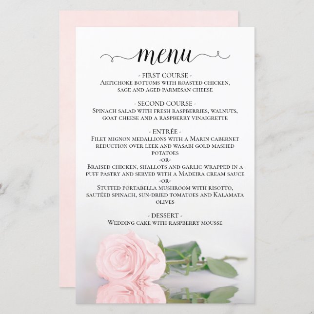 Menu de Casamento de Orçamento Rosa Rosa Rosa Rosa (Frente/Verso)