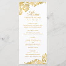 Menu de Casamento de Padrão de Lace Dourado Elegan