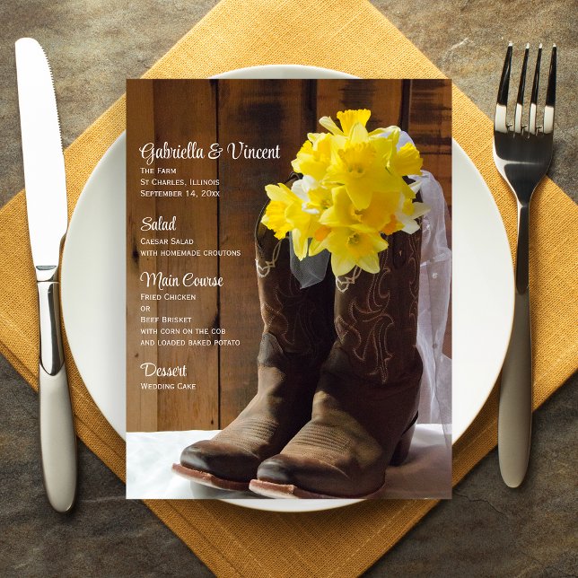 Menu de Casamento de País dos Daffodils e Cowboy B (Criador carregado)