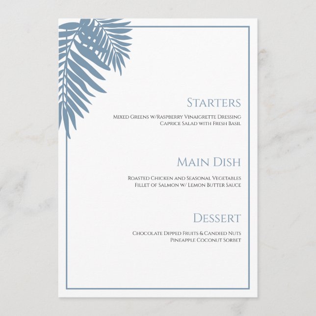 Menu de Casamento de Palma Azul 5"X7" (Frente)