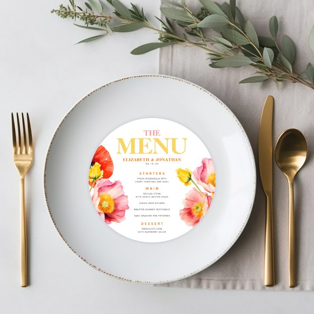 Menu de Casamento de Papagaios Laranja Rosa Cor-de (Criador carregado)