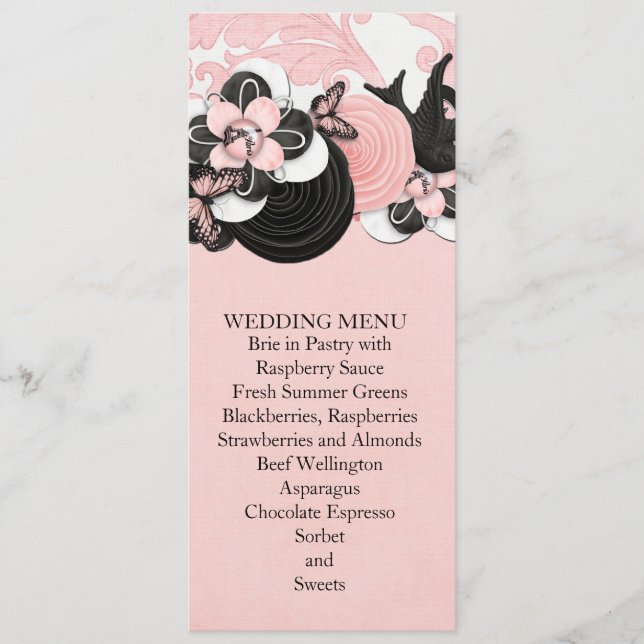 Menu de Casamento de Pássaros com Amor com Damasco (Frente)