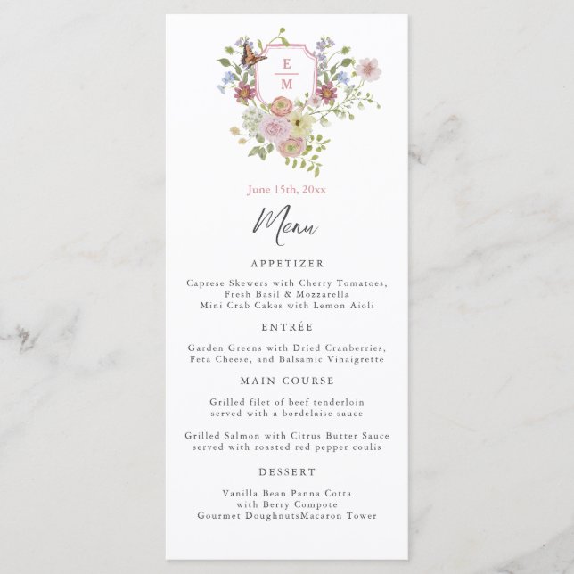 Menu de Casamento de Pastel Watercolor (Frente)