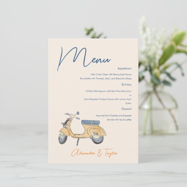 Menu de Casamento de Patinetes Italiano (Em pé/Frente)