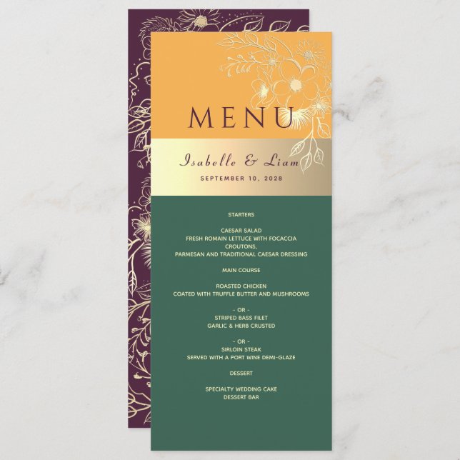 Menu de Casamento de Pedras Jewel (Frente/Verso)