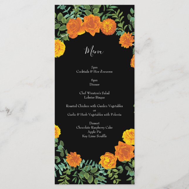 Menu de Casamento de Peônias e Rosa de Gótica Lara (Frente)