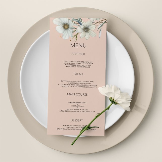 Menu de Casamento de Pessegueira Branca de Pessegu (Chic peach white mint floral spring Wedding Menu)