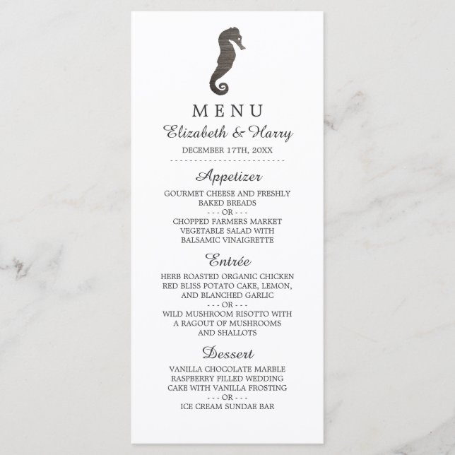 Menu de Casamento de Praia Clay Seacavalo (Frente)