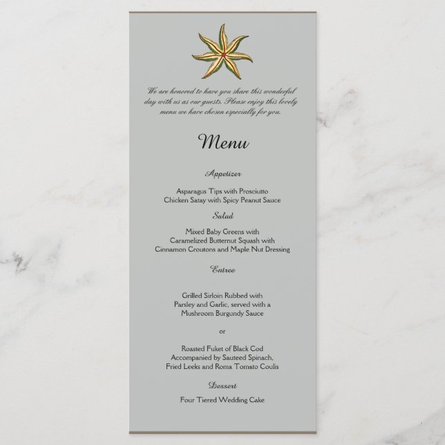 Menu de Casamento de Praia de Animais do Mar de Vi (Frente)