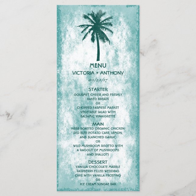Menu de Casamento de Praia de Palma Tropical (Frente)