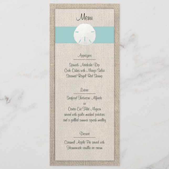 Menu de Casamento de Praia do Dólar de Areia (Frente)