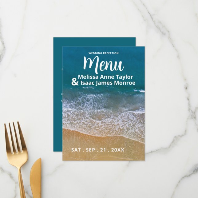 Menu de Casamento de Praia do Mar Azul (Frente/Verso In Situ)