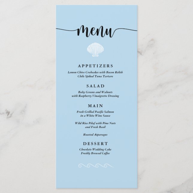 Menu de Casamento de Praia Seashell Seaside Beach  (Frente)