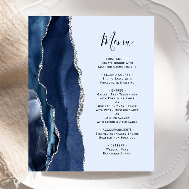 Menu de Casamento de Prata Azul Pálida Marinho Aga (Criador carregado)