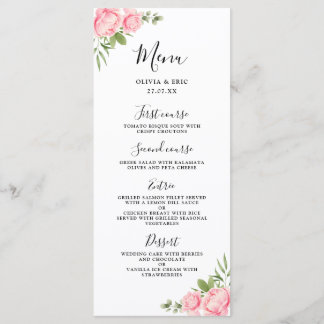 Menu de casamento de primavera / verão com aquarel