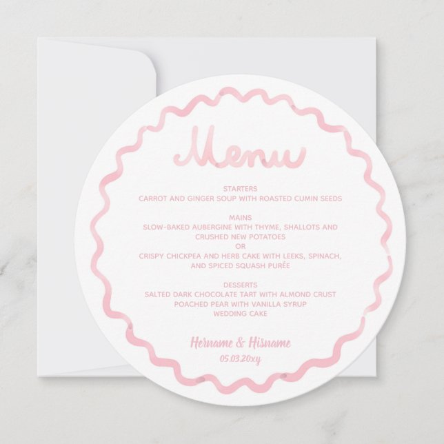 Menu de Casamento de Quadro de Onda Cinzenta Rosa  (Frente)