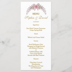 Menu de Casamento de Quadro Dourado Floral do Blus