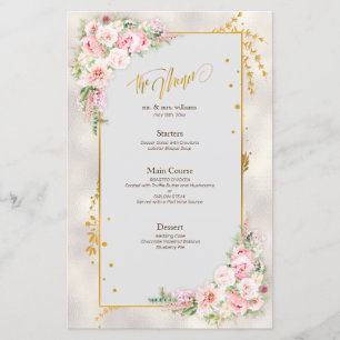 Menu de Casamento de Quadros Dourados Florais e de