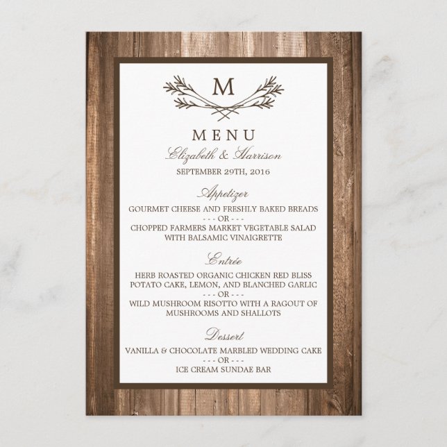 Menu de Casamento de Ramo Russo do País e Madeira (Frente)