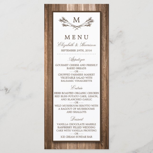Menu de Casamento de Ramo Russo do País e Madeira (Frente)