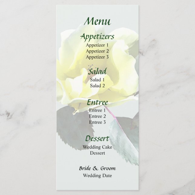 Menu de Casamento de Rosa Amarela Delicada (Frente)