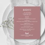 Menu de Casamento de Rosa do Deserto Elegante Simp<br><div class="desc">Um cartão de cardápio de barato, de papel de valor, em cor-de-rosa rosa com as suas opções de comida em letras brancas quic é perfeito para uma recepção de casamento moderna, janto de ensaio de casamento, festa de aniversário ou qualquer evento especial com um janto de cartaz. Medidas de 4,...</div>