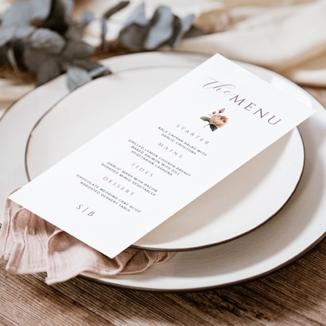 Menu de Casamento de Rosa Mínimo Elegante (Criador carregado)