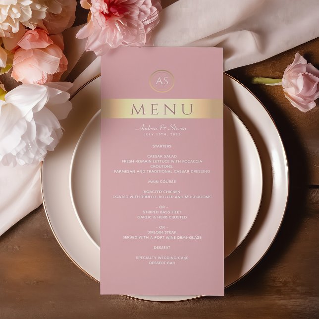 Menu de Casamento de Rosa Modern Dusty (Criador carregado)