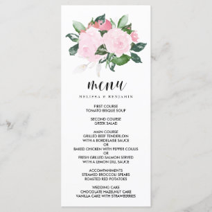Menu de Casamento de Rosas de Aquarela Rosa-doce